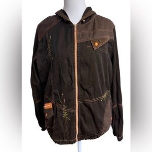 VINTAGE SABEIDO BROWN DENIM HOODED JACKET MADE IN ITALY SIZE M